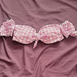 Pink Houndstooth Off-Shoulder Bikini Top